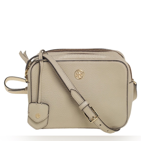 Tory Burch Handbags - Tory Burch Robinson Pebbled Double-Zip Crossbody Purse in Beige